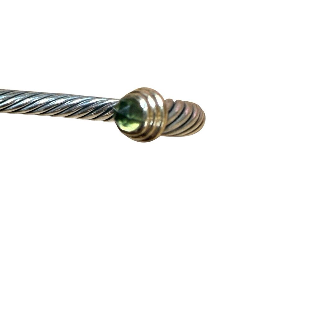 David Yurman Sterling Silver Peridot & 14K Gold 5mm Cable Cuff Bracelet Sz S 6” - Picture 4 of 9